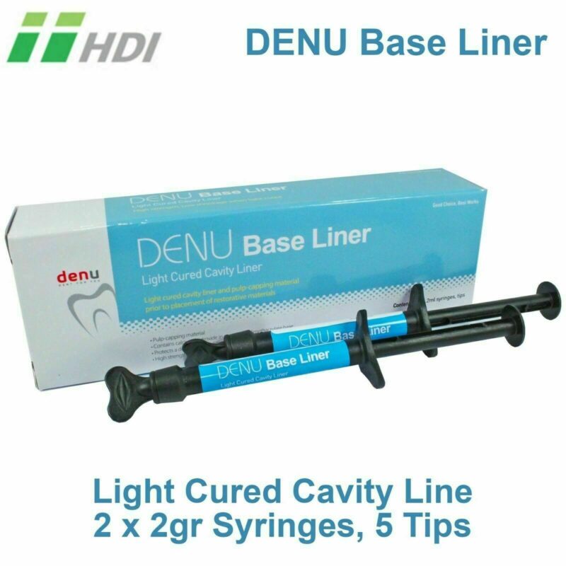 Dental Denu Base Liner Cavity Light Cure Pulp Capping Material 2 x 2g Syringe